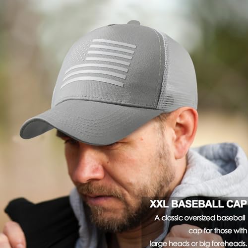 Image of Oversize XXL American Flag Trucker Hat Sport Snapback Hat, Large Size Breathable Mesh Baseball Cap for Men Big Head