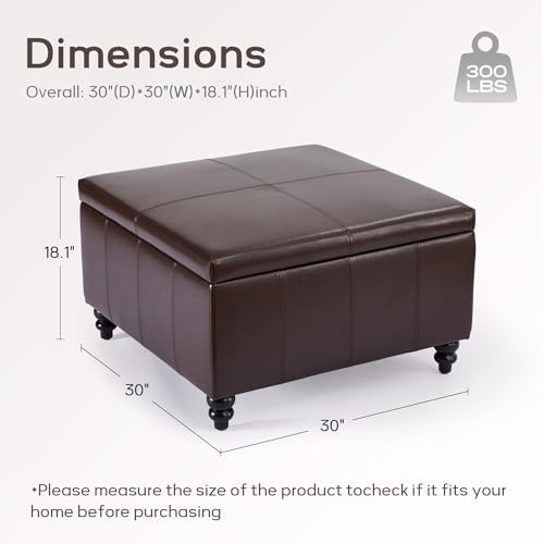 HUIMO-Ottoman Coffee Table-Brown Leather Storage