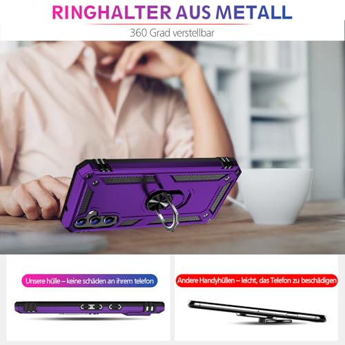 Image of for Samsung Galaxy S24 FE Case with Screen Protector, Military Grade Rugged Shockproof Galaxy S24 FE 5G Heavy Duty Protective Cover for Samsung S24 FE Magnetic Ring Kickstand Phone Case (Purple)