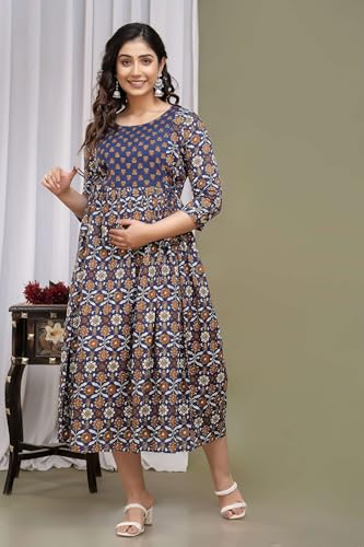 Image of Maternity Feeding Kurtis for Women Cotton - Zip Access Nursing Dress | Comfortable Pregnancy Wear | Stylish Feeding Kurti | Soft Cotton Maternity Dresses for Womens