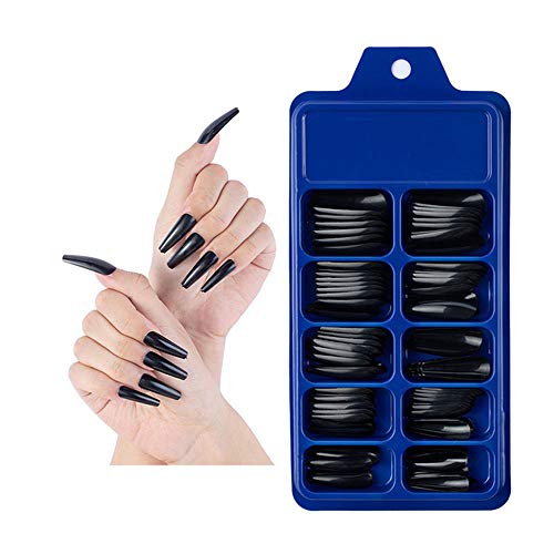 100Pcs False Nails with Nail File and Nail Adhesive Tabs, Extra Long Fake Nails Art for Women and Girls-Candy + Nail File (Black)