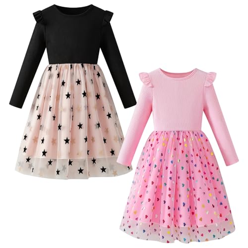 Image of Toddler Little Girls Casual Dresses Short Sleeve Crew Neck Graphic Cartoon Dress for 2-8 Years