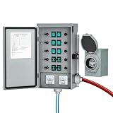 Manual Transfer Switch, 30-Amp 10-Circuit Prewired Generator Transfer, Double-Throw Safety Switch, NEMA 3R Weatherproof Inlet Box with Mechanical Watt Meter & Circuit Control, for Home Backup Power