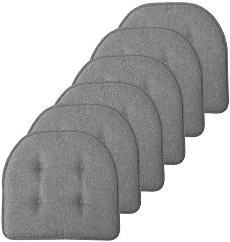 Sweet Home Collection Chair Cushion Memory Foam Pads Tufted Slip Non Skid Rubber Back U-Shaped 17" x 16" Seat Cover, 6 Pack, Grey