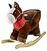 Sport1 Pony a dondolo con suoni. Cavallo a dondolo per bambini +10 mesi in peluche e legno. Effetti sonori. Dondolo bambini 68x33x50cm. Seduta comfort con schienale integrato. Marrone. Idea regalo