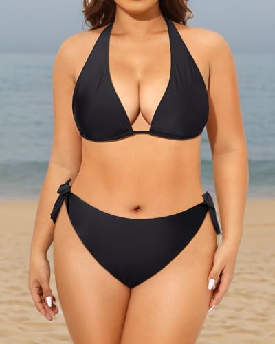 Image of Women Plus Size Bikini Set Two Piece Sexy Swimsuit Tie Side Halter Bathing Suits