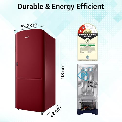 Image of Samsung 183 L, 2 Star, Digital Inverter, Direct-Cool Single Door Refrigerator (RR20C11C2RH /HL, Scarlet Red)