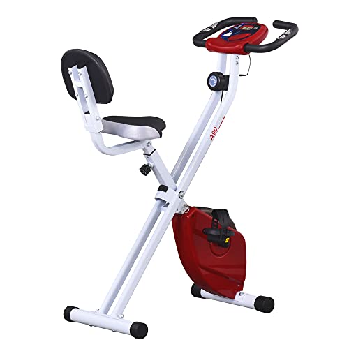 HOMCOM Vélo d&rsquo;appartement pliable – Collaboration Aosom.fr x FFHandball – 8 niveaux de résistance magnétique avec dossier selle réglable écran LCD multifonction capteur fréquence cardiaque