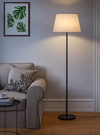 Modern Standing Floor Lamp Black 5ft Height Off White Lamp Shade 14 inches