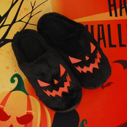 Spooky Slides Halloween Jack O Lantern Pumpkin Indoor Outdoor Fuzzy House Slippers Shoes Gifts For Women Men2