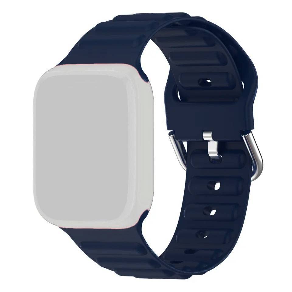 Image of TECHONTO 42mm,44mm & 45mm Tubular & Wavy Design Soft Silicone Smart Watch Strap Compatible for Watch Series SE 8 7 6 5 4 3 2 with Classic Clasp for for Men & Women (Blue)