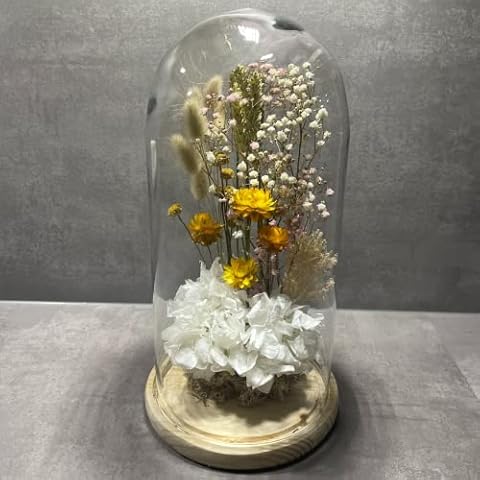 Generisch Glasglocke Deko mit Trockenblumen Groß 35 cm, Trockenblumen im Glas Winter Cover