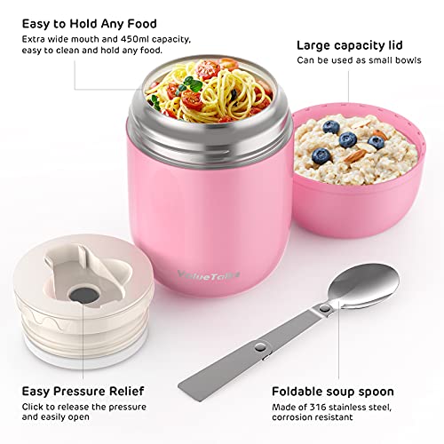 ValueTalks Termo para Alimentos 450ml Tarro de Comida Acero Inoxidable Aislado al Vacío Frasco con una Cuchara Plegable… - Imagen 5