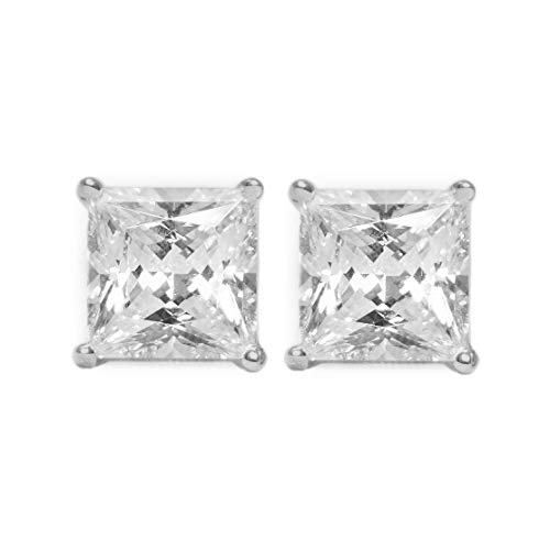 Diamond Stud Earrings for Women & Men, 14k White Gold Earring Studs, 2ct VVS1 Round, Princess, Heart, Bezel Cut, Solitaire Screw Backs [Simulated Diamonds]3