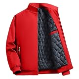 UHouse Winterjacke Herren Dicke Bomberjacke Warm Softshelljacke Winter Jacke ohne Kapuze Baumwolle Winterjacken Gefüttert Freizeitjacke Männer Outdoorjacke Vintage Blouson Jacken Rot 5XL