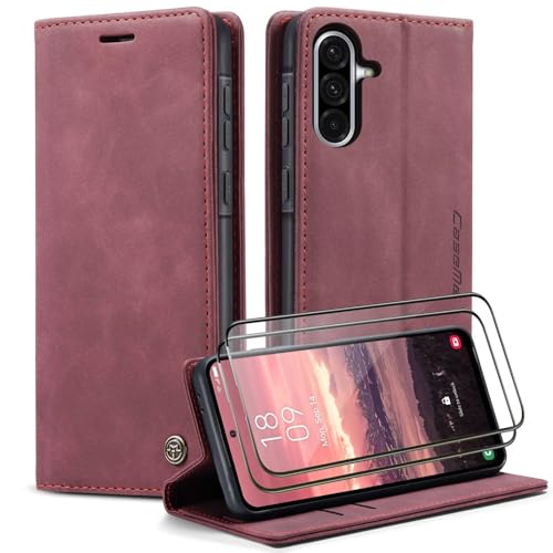 Coque pour Samsung Galaxy A16 5G en cuir rouge contre les rayures de l'écran