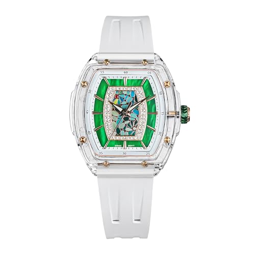 TSAR BOMBA Watches for Women Ladies Sapphire Glass Swiss Quartz Movement Wrist Watches with Fluorine Rubber Classic Tonneau Design Luminous 30M Waterproof Beautiful Gifts for Women