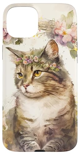 猫 ボーホー 花柄 抽象アート 女性 女の子 子猫 猫好き スマホケース iPhone 15 Plus 用