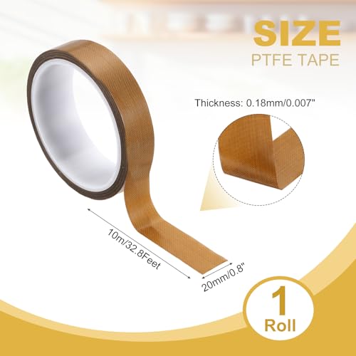 Image of PATIKIL High Temperature PTFE Tape 13 /16 Inch x 33 Feet, PTFE Coated Fiberglass Adhesive Tape for Vacuum Sealer Machines Hand-Impulse Sealers Insulation, Brown