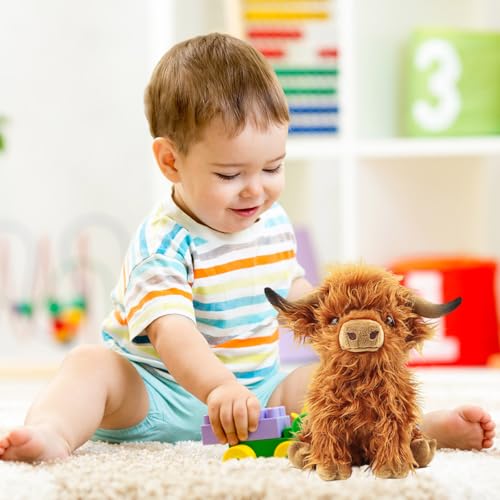 ZOOMPIL Hochlandkuh Plüschtier, 25cm Hochlandkuh Stofftiere, Stofftier Figur Spielzeug Rind, Kuschel Langhaar Stier SpielzeugSpielzeugpuppe Plüschtier für Kind