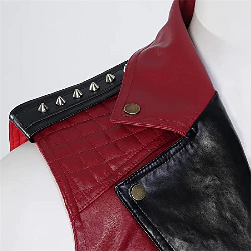 LP-FACON Mens Spikes Studded Rock Punk Red Leather Vest Motorcycle Brando Biker Leather Jacket Real/Faux3