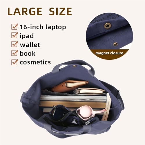Image of Canvas Tote Bag For Women inside out bag Crossbody Handbag with Adjustable Strap and Coin Purse for Work,Travel,Grocery