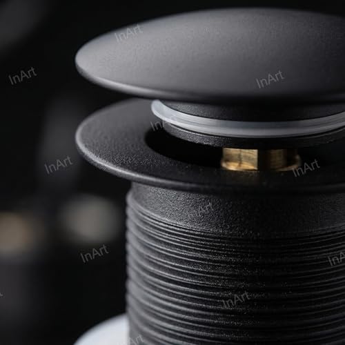 Image of InArt Black Finish Pop-up Brass Basin Drainer /Waste Coupling for Bathroom Wash Basin /Vessel Sink - 5 Inch Full Threaded, 32 MM Flush Valve Faucet, Easy Install Black Matt