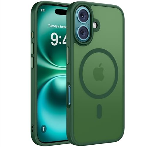 Image of Miracase Magnetic Series for iPhone 16 Case [Compatible with MagSafe] Military-Grade Protection, Anti-Fingerprint, Slim Phone Case for iPhone 16 6.1 inch - Dark Green