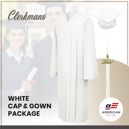 Image of CLERKMANS Unisex Matte Graduation Cap Gown Tassel Package, High School and University
