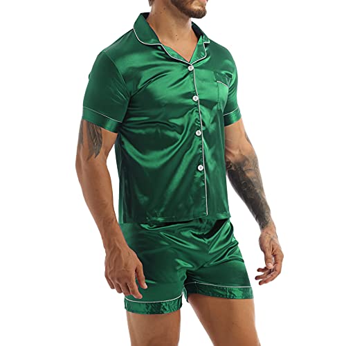 Hularka Men/Women's Pajamas Set Satin Silk Lounge Shorts Short Sleeve Shirt 2-Piece Nightwear Sleepwear4