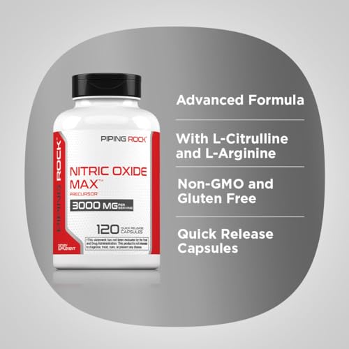 Image of Piping Rock Nitric Oxide Supplement | 3000mg | 120 Capsules | Precursor for Men and Women | Max Blend with L Arginine and L Citrulline | Non-GMO, Gluten Free