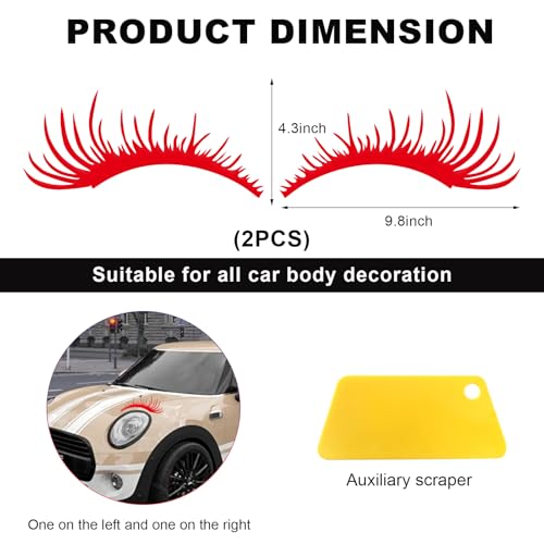 Image of KVAEY 2 PCS Car Headlight Eyelash Stickers, Cute Fake Eyelashes Decal for Bumper Auto Body Window, Waterproof Reflective PET Charming Eyelash Sticker Funny Decor for Car SUV Truck (Red)