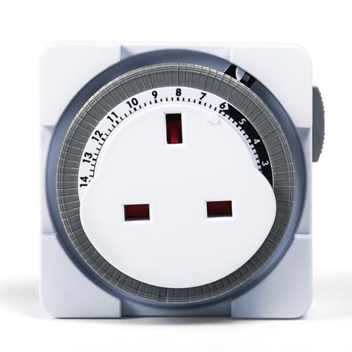 Jadeshay Mechanical Timer Plug Socket UK,24 Hours 96 Switching Segments Programmable Mechanical Timer Switch AC240V 13 Amp Plug UK for Home Kitchen Lighting and Irrigation