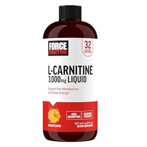 Force Factor L Carnitine Supplement, Liquid L-Carnitine 3000 mg to Help Turn Fat Into Energy, Support Muscle Recovery, and Boost Cellular Energy, Maximum Strength, Non-GMO, Orange Flavor, 16 Oz.