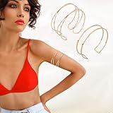 Mikovivi 2pcs Gold Arm Cuffs, Arm Cuff Upper Arm Bracelet Gold Cuff Arm Cuff Upper Arm Bracelet Sets Stackable Geometric Jewelry Gold Arm Band Upper Arm Cuff for Women Men - Image 7