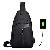 MOSISO Sling Backpack with USB Charging Port, Polyester Travel Daypack Durable Chest Shoulder Unbalance Gym Fanny Crossbody Sack Satchel Outdoor Hiking Bag for Men Women Girls Boys, Black