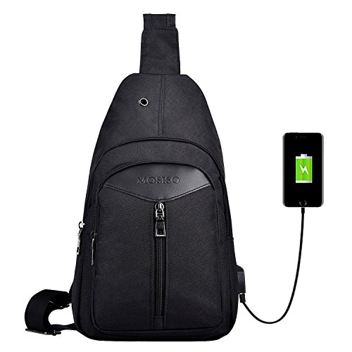 MOSISO Sling Backpack with USB Charging Port, Dark Black