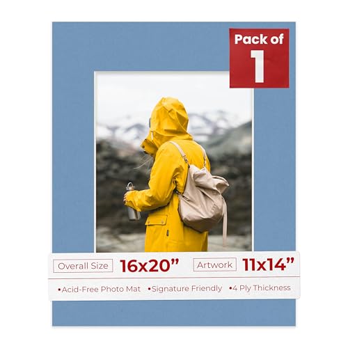 Poster Palooza 16x20 Mat Bevel Cut for 11x14 Photos - Acid Free Brittany Blue Precut Matboard - for Pictures Photos Framing - 4-ply Thickness