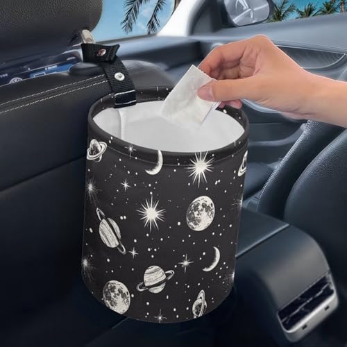 Image of Moon Star Car Trash Bag, Vehicle Trash Can - Cute, Portable, Collapsible for Back Seat, Floor, or Hanging Headrest Waste Basket - Auto Garbage Accessory