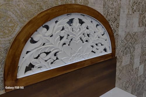 Image of Decor Delights Wall panel Floral MDF Wall Decoration Panel, Hanging Wood Carving Wall Decoration Panel for Living Room, Bedroom, Hallway, Office Wooden Wall Hanging Plaque, Wood Carving (Arched Half)