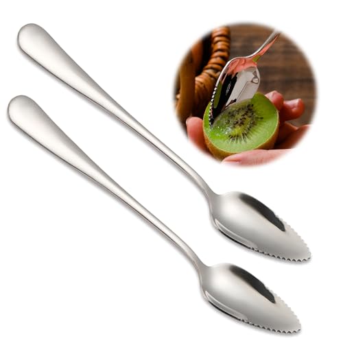 Cuchara de toronja, cuchara de postre de acero inoxidable con borde dentado, herramienta de cocina plateada con chapado antiadherente para kiwi, postre, manzana, cítricos