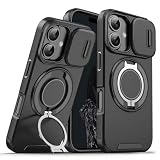 ILING Cover per OPPO A5X 5G/4G, Opaca Militare Antiurto Rigido PC Silicone TPU Bumper Custodia con Magnetico Anello Supporto e Scorrevole Protezione Fotocamera (Nero)