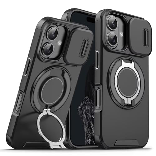 ILING Cover per OPPO A5X 5G/4G, Opaca Militare Antiurto Rigido PC Silicone TPU Bumper Custodia con Magnetico Anello Supporto e Scorrevole Protezione Fotocamera (Nero)