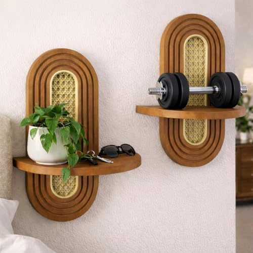 Floating Shelves for Wall,2 Pack CNC Carved Wood Wall Shelves wit...