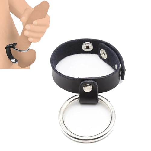 GeRRiT Edelstahl Penisring mit Einstellbar Leder Hodenring Dual Cockring Hodensack Ballstretcher Penis Erektion Bondage Ringe BDSM Erotik Sexspielzeug für Männer verzögerte Ejakulation
