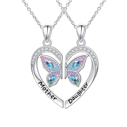 Alphm S925 Sterling Silver Mother Daughter Sisters Family Necklaces for 2 Matching Heart Jewelry for Mom Big Sis Little Sis
