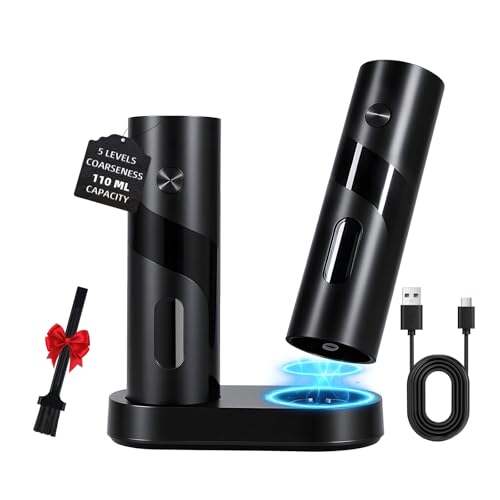 Moulin à sel et à poivre électrique avec station de chargement, capacité de 110 ml, moulin à sel rechargeable avec 5 niveaux de réglage, Moulin a poivre...