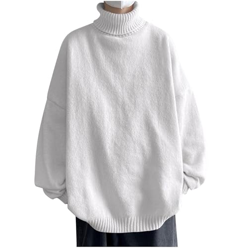 Cambkatl Turtleneck Knitted Oversized Sweater for Men Loose Pullover Casual Long Sleeve Warm Winter Cozy Plain Jumper Tops