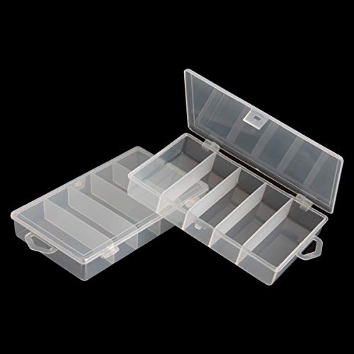 SBYURE 2 Pack 5 Grid Clear Plastic Fishing Tackle Storage Box Jewelry Making Findings Organizer Box Container Case Utility Box 7x4.3x1.2inch