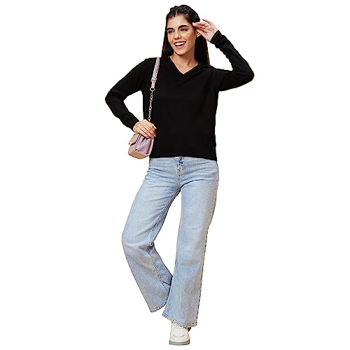 Image of Globus Women Black Solid V-Neck Casual Top-3638063002